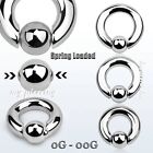 PAIR Surgical Steel Spring Loaded Captive Bead Ring Hoop Septum Earrings 8g-00g