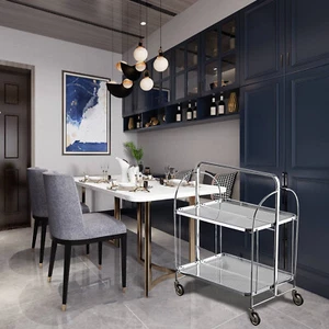 Folding Dining Rolling Kitchen Bar Cart Serving Trolley Car Cart Portable Silver - Picture 1 of 17