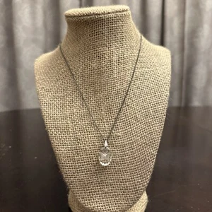 Carved Engraved Crystal Butterfly Pendant On Silver Chain Vintage - Picture 1 of 5