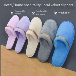 Solid Color Slippers Disposable Slippers Coral Fleece Slippers Hotel Slippers US - Picture 1 of 27