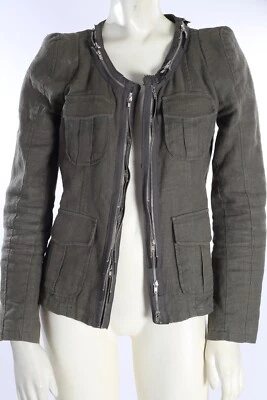 Olive Green Denim Zipper Pockets Short Utility Jacket Size 38 S Made in Italy - Image 1 of 4