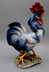 Statuina ceramica pollo gallo blu maiolica italiana vintage scultore Italia MCM - Foto 1 di 13