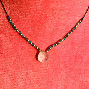 Handmade Natural Rose Quartz & Neon Apatite Faceted Beads Micro Macrame Necklace
