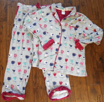 Juego de 2 pijamas de franela gris Munki Munki café gatos mujeres talla XL Foto 1 de 4