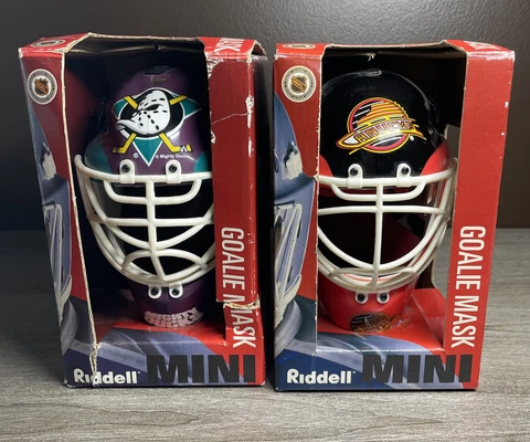 Riddell Anaheim Mighty Ducks/ Canucks Mini Hockey Goalie Mask in  Box, Vtg 90's Cover