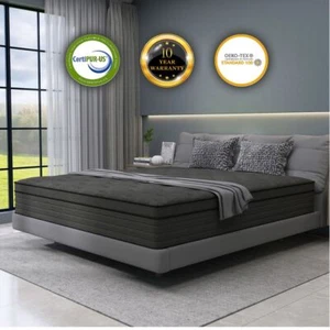 12"14" Mattress in A Box Hybrid InnerSpring Twin Full Queen King Size Cool Black - Picture 1 of 12