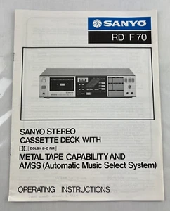Sanyo RD F70 Stereo Cassette Deck Operating Instructions Manual 1980's - Picture 1 of 4