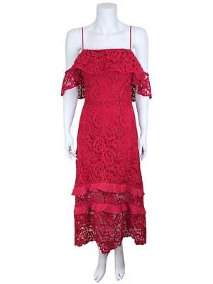 Vestido midi de encaje para mujer Rachel Zoe rojo azalea talla 10 nuevo con etiquetas Foto 1 de 4