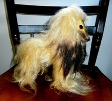 Rare Vtg Afghan Hound Dog mohair plush glass shoe button eyes Dakin Japan 1960