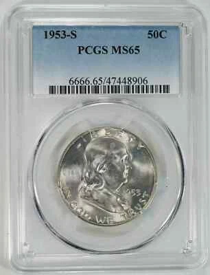 1953 S FRANKLIN HALF DOLLAR 50C PCGS CERTIFIED MS 65 MINT STATE UNC (906) - Image 1 of 4