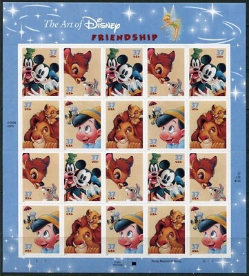 2004 Art of Disney Friendship MNH Sheet 20 x 37¢ Stamps #3865-68 Lion King Bambi - Image 1 of 3