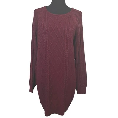 Another Love Margo Women's Small Wine Cable Knit Scoop Neck Sweater Dress Cozy - Image 1 of 4