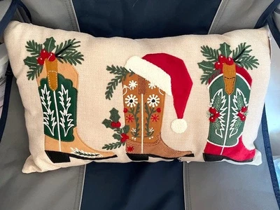 Western- Christmas Cowboy Boot Pillow - 20 x 12 Lumbar - New - Image 1 of 4