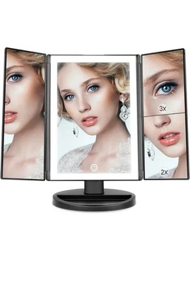 Specchio da trucco illuminato WEILY, ingrandimento 1x/2x/3x, triplo, con 36 luci - Immagine 1 di 4