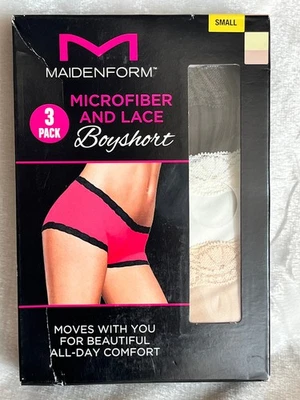Maidenform 3 pares de bragas cortas de microfibra y encaje para niños, S/5, negro/marfil/beige Foto 1 de 4