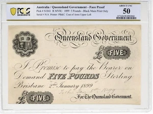 Australia Queensland Government 5 Pounds Banknote 1899 - PROOF PCGS 50 AU - Picture 1 of 4
