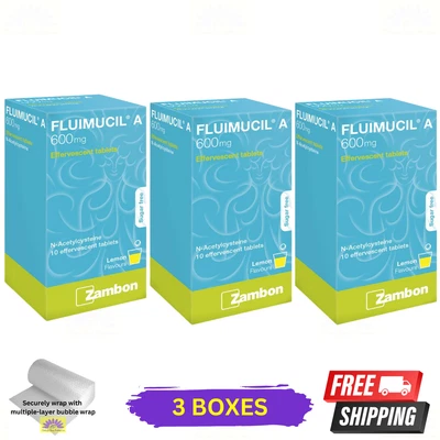 3 X FLUIMUCIL A 600mg Effervescent Tablets 10s – Help Clear Chest Phlegm - Image 1 of 4