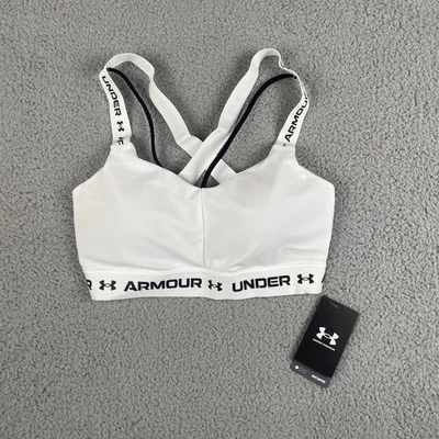 Sujetador deportivo bajo Under Armour para mujer grande blanco negro nailon poliéster espalda cruzada Foto 1 de 4
