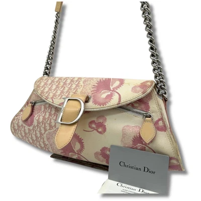 Bolso de Hombro Christian Dior Flora Lona Rosa Blanco Beige 15cm×33cm×6cm NNBw10 Foto 1 de 4