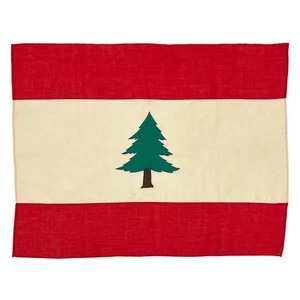 Vintage Wool Lebanon Flag Sewn Old Cloth Lebanese Cedar Tree Banner Textile Art - Picture 1 of 6