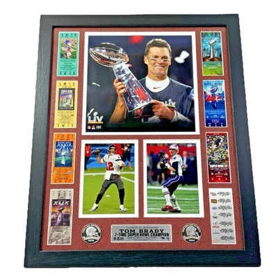 Tom Brady 7 veces campeón del Super Bowl entradas monedas foto como nuevo exhibición enmarcada Foto 1 de 4