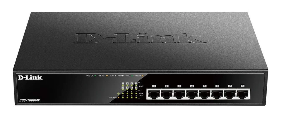 D-Link DGS-1008MP 8-Port Gigabit Unmanaged Metal Desktop Switch with 8 PoE+ Port - Image 1 of 4