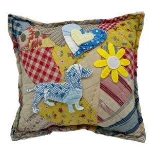 NEU Handarbeit Dackel Hund Kissen Vintage Steppdecke alte Chenille Decke Applikationen - Bild 1 von 8