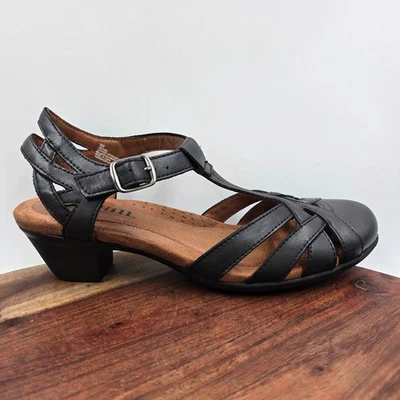 Zapatos Cobb Hill Aubrey para mujer 9M cuero negro correa en T sandalia Mary Jane con cordones Foto 1 de 4