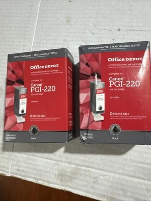 Office Depot 698-649 Replaces Canon PGI-220 Black Ink Cartridge LOT OF 2! - Image 1 of 4