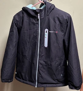 Swiss Tech Mädchen Winter gefütterte Jacke schwarz & türkis, mit Innenfutter Größe 10/12 - Bild 1 von 9