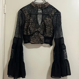 Womens Babydoll Victorian Lace Sheer Top Sz M Whimsigoth Festival Romantic Goth - Picture 1 of 11