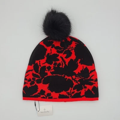 NUEVO CON ETIQUETAS Vera Bradley Rojo y Negro Silueta Patrón Floral Invierno Pom Puff Gorro Foto 1 de 4
