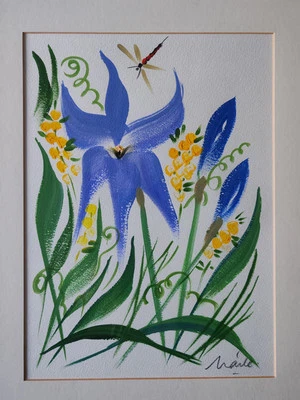 Beryl Maile Оригинальная Подписанная Цветочная Картина в Гуаши на Бумаге - Изображение 1 из 4