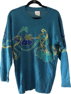 Vintage Mondi Seidenmischung blau Pullover gerippt Strass Nieten Gr. 38 Medium 90er 80er - Bild 1 von 17