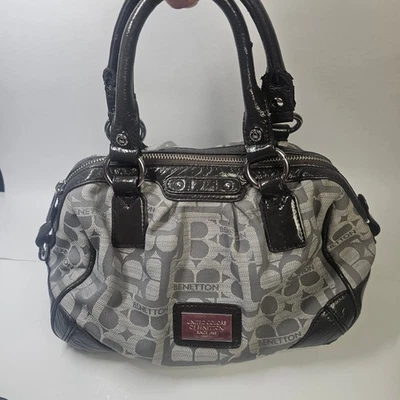 Linea bb1 united colors of benetton since 1965 purse handbag black silver shiny - Image 1 of 4