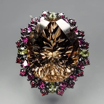 55 克拉 + 宝石天然烟熏石英戒指 925 纯银 尺寸 7.5 /R433203 — 第 1/4 张图片