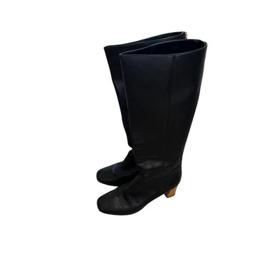 Botas hasta la rodilla Kate Spade New York de cuero negro tacón bloque cremallera trasera Foto 1 de 4