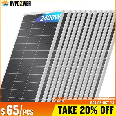 RVPOZWER 200W 12Pack 2400W Mono Solar Panel 12V Battery Charging Home Off-Grid Boat Power