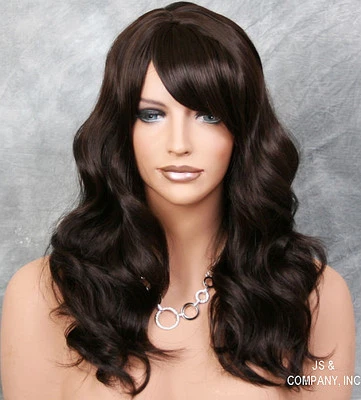 Human Hair Blend Long Dark Brown Wavy Striking Wig full bangs HEAT SAFE 4 wii - Image 1 of 4