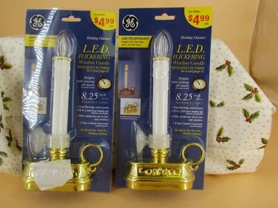VTG GE Flickering Window Flameless Candle With Timer Plastic Gold Base Lot of 2 - Image 1 of 3