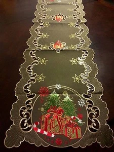 16"x72" Embroidered Christmas Tablecloth Candy Cane Tree Table Runner Home Decor - Picture 1 of 3