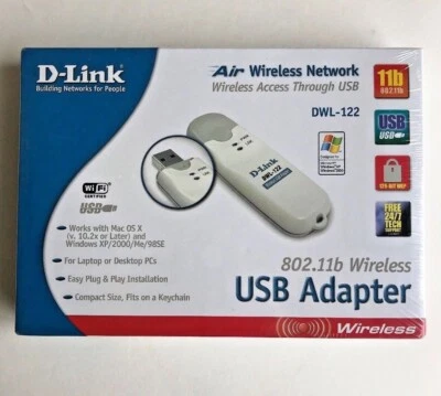 D-LINK DWL-122 USB ADAPTER 802.11b WIRELESS NETWORKING MAC/PC/WINDOWS DONGLE NEW - Image 1 of 4