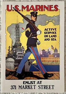 Unbenutztes WW2 WWII Marines Patriotisches Land Meer Krieg Kunst Poster Vintage Grußkarte 1985 - Bild 1 von 3