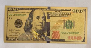 Gold Foil USA Banknote 100 Dollar Fake Bills Paper Money Novelty Gift - Picture 1 of 2