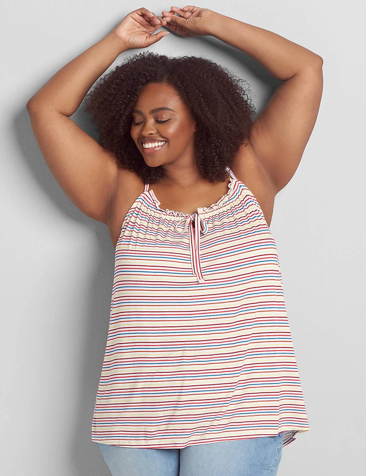 Top Lane Bryant Talla Grande 22 24 Rayas Cuello Corbata Sutil Columpio Cami Colorido Foto 1 de 4