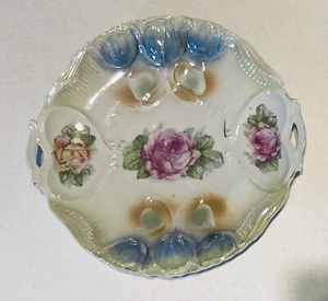Antique/Vintage IPF Ilemenaur Pottery Germany 10” Handled Platter Roses Floral - Picture 1 of 8