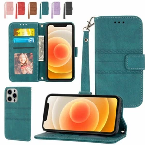 Leather Flip Wallet Phone Case For iPhone 11 12 13 Pro Max XR X 6 7 8 SE - Picture 1 of 18