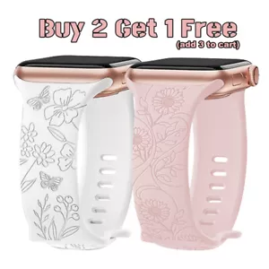 For Apple Watch Band 44mm iwatch Series 10 9 7 6 8 Ultra 2 Floral Engraved Strap - Picture 1 of 36