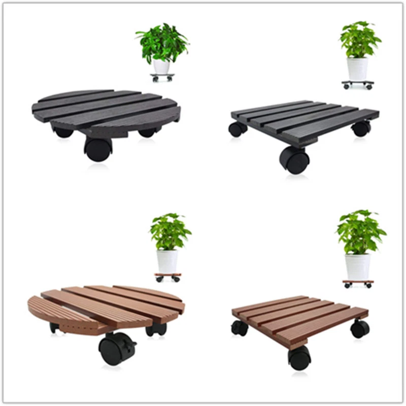 木制植物推车支架 12 英寸滚动 4 轮重型球童支架露台锅 — 第 1/1 张图片