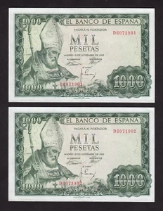 F.C. PAREJA CORRELATIVA 1000 PESETAS 1965 , SERIE D , EBC+ . - Imagen 1 de 2